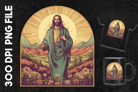 Jesus in the Field of Flowers T-Shirt Designs