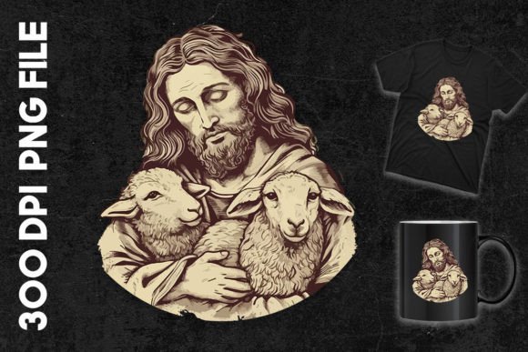 Pop Art Jesus Holding Sheeps T-Shirt Designs